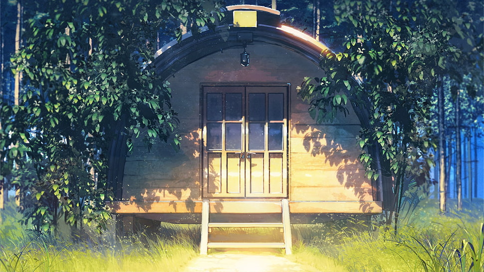 brown wooden step ladder, trees, sunlight, Everlasting Summer HD wallpaper