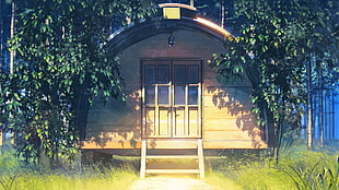 brown wooden step ladder, trees, sunlight, Everlasting Summer HD wallpaper