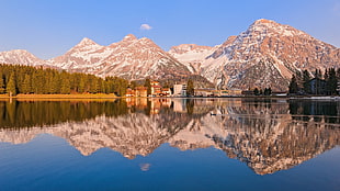 mirror photography of mountain digital wallpaper, nature, landscape, lake