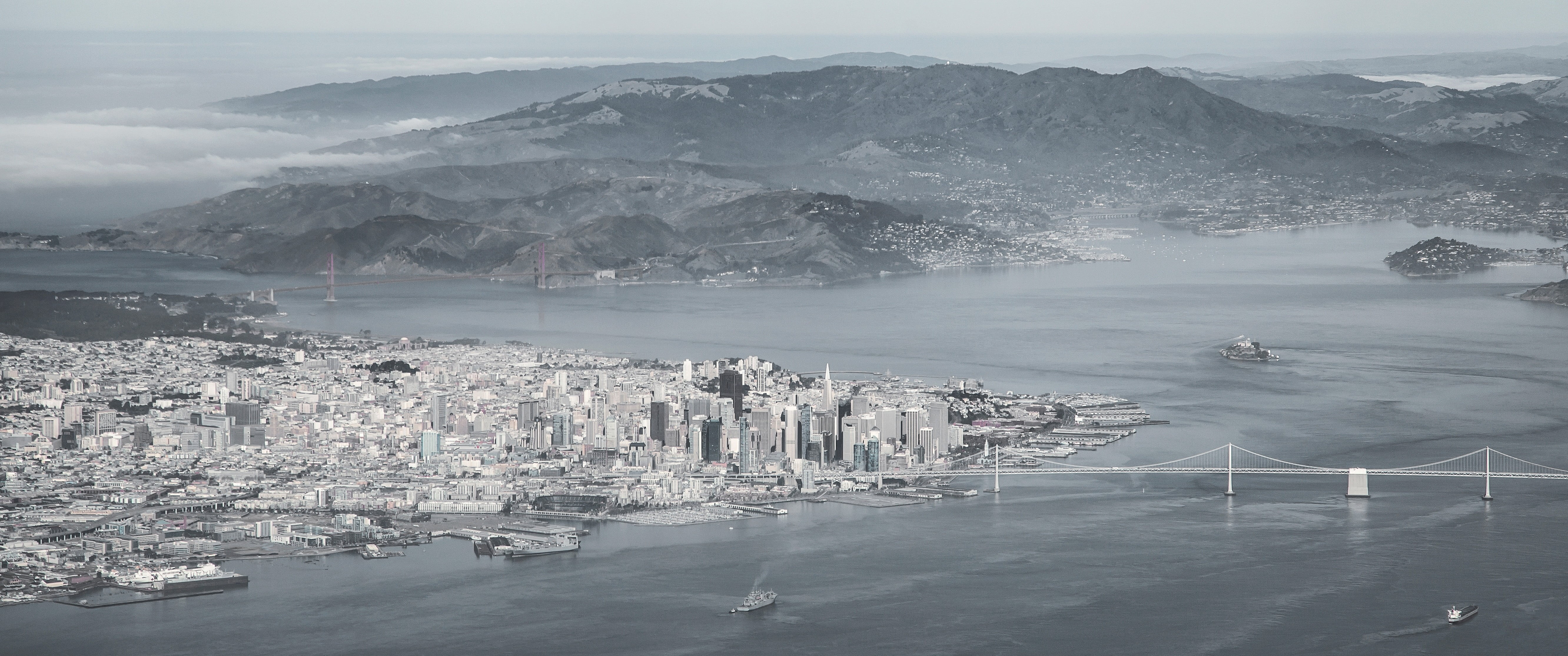 grayscale photo of city buildings, San Francisco, monochrome, cityscape, landscape