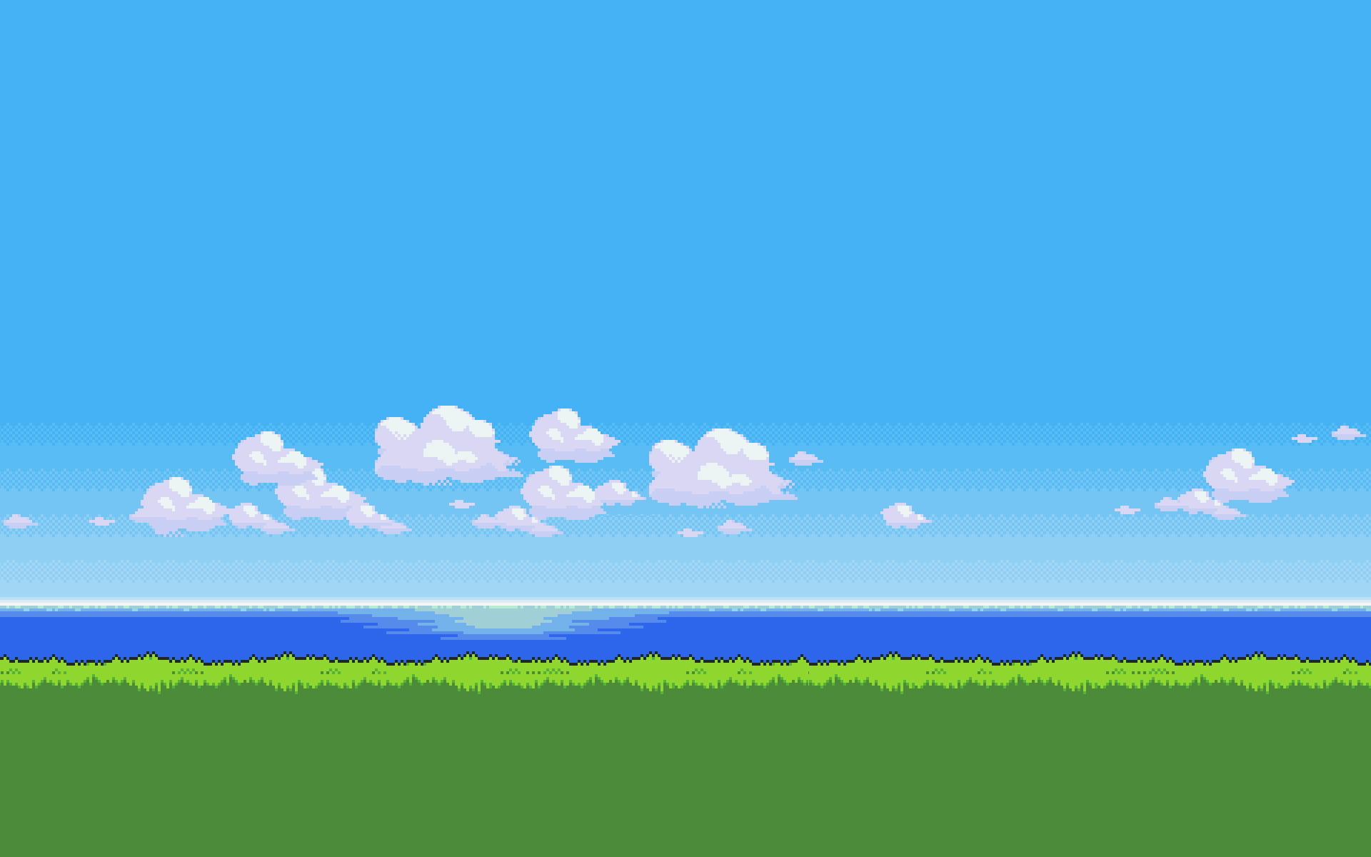 grass near seashore during daytime illustration, digital art, pixel art, pixels, pixelated