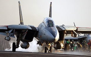 gray fighter plane digital wallpaper, Grumman F-14 Tomcat, aircraft, military aircraft, aircraft carrier