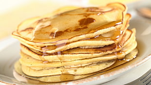 pancake with syrup meal, food, pancakes, breakfast