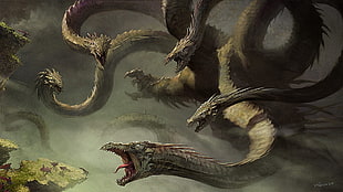 Hydra illustration, fantasy art, creature, hydra