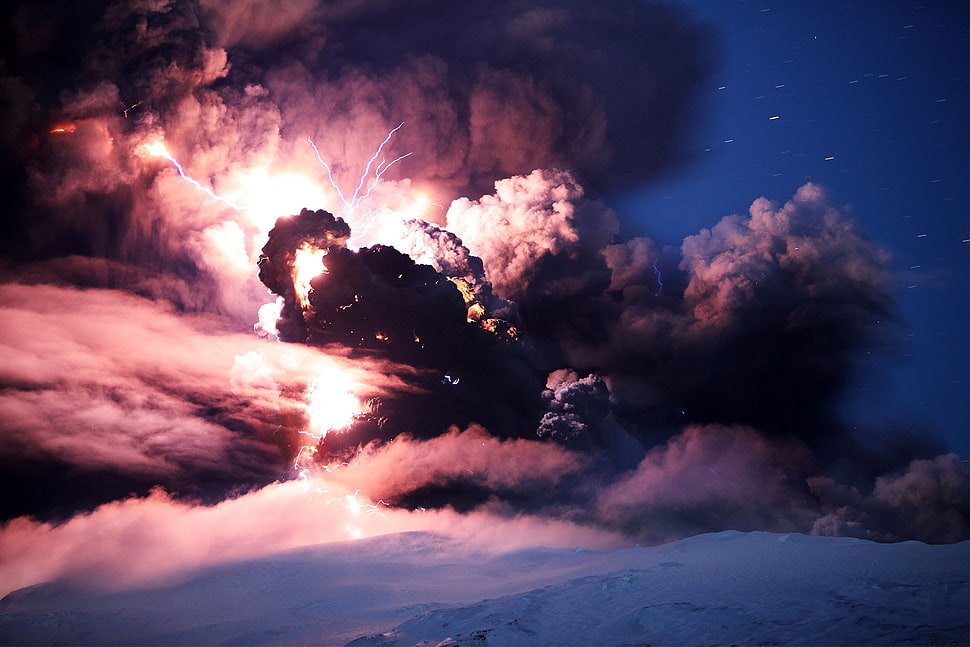 gray clouds, sky, clouds, lightning, blue HD wallpaper