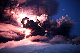 gray clouds, sky, clouds, lightning, blue