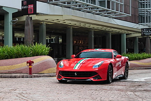 red Ferrari coupe, car, Ferrari, Ferrari F12berlinetta HD wallpaper