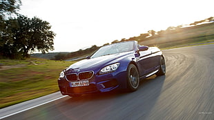 blue BMW convertible coupe, BMW M6, Convertible, car