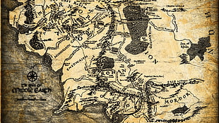 Middle Earth map illustration, Middle-earth, map, The Lord of the Rings