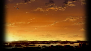 mountain range during golden hour, sunset, A Bird Story HD wallpaper