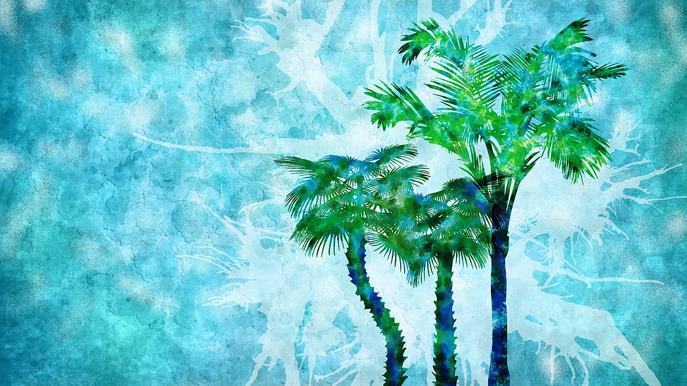 three green trees illustration HD wallpaper