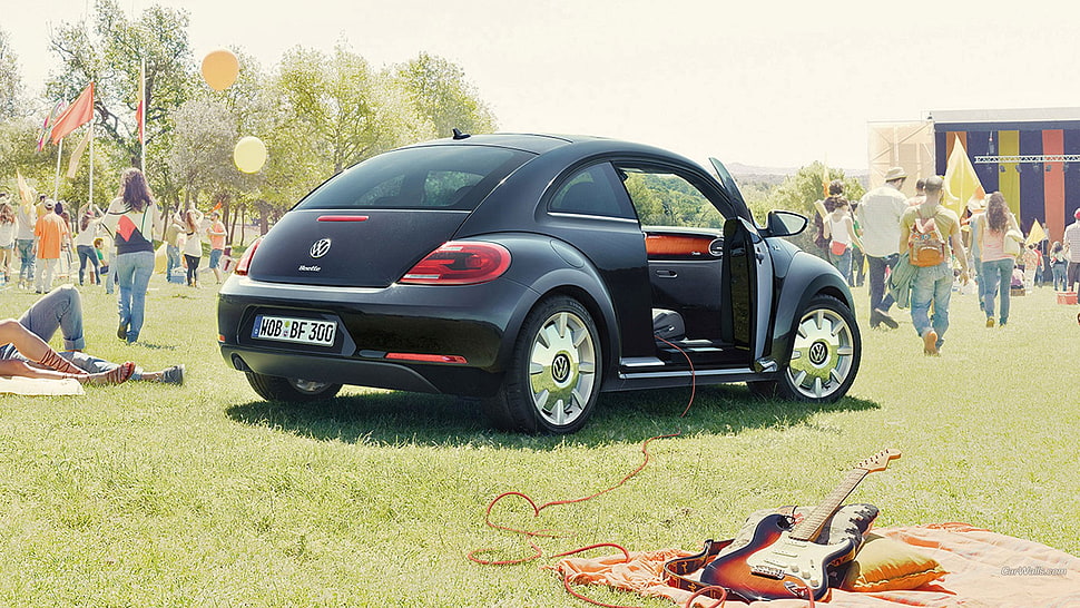 black Volkswagen New Beetle coupe, car, Volkswagen HD wallpaper