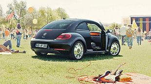 black Volkswagen New Beetle coupe, car, Volkswagen HD wallpaper