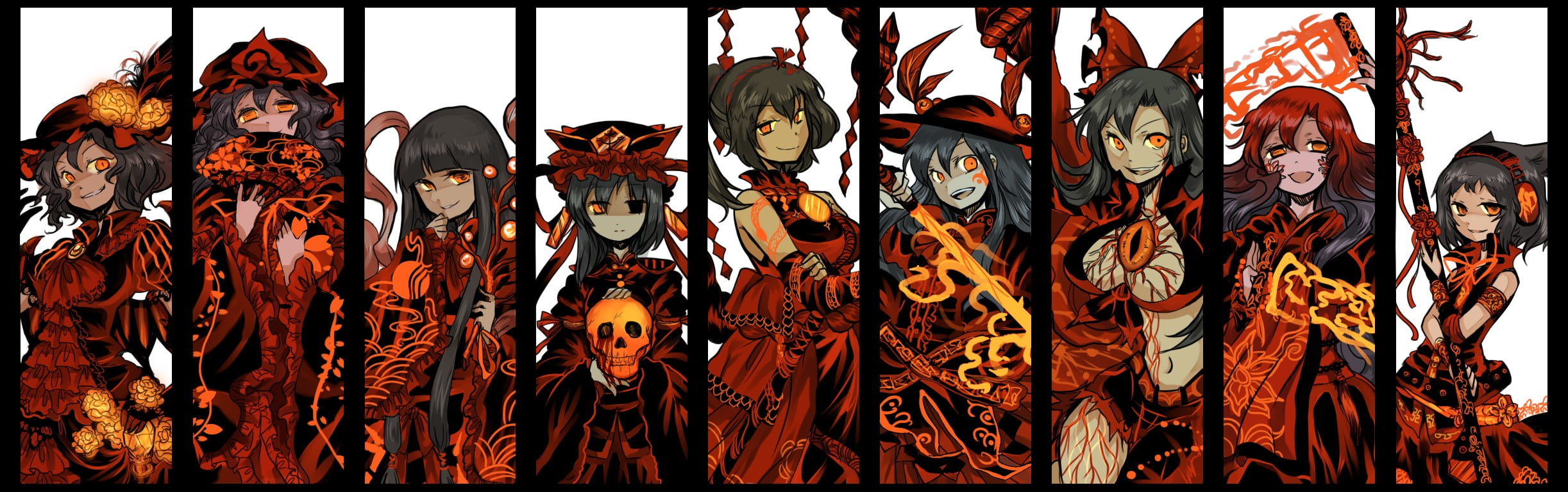 demon anime illustration, Touhou, red, multiple display, Hijiri Byakuren