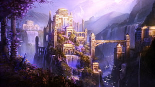 Shangri-La, fantasy art, castle, city
