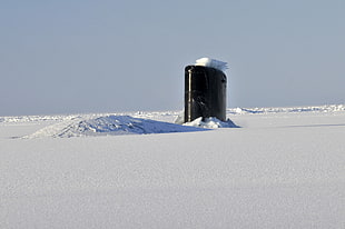 black submarine funnel, submarine, ice, Arctic, military