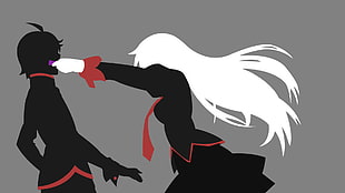 male and female black and white anime character illustration, Monogatari Series, Araragi Koyomi, anime vectors, Senjougahara Hitagi