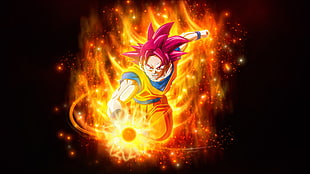Goku digital wallpaper, Super Saiyan God, Dragon Ball Super, 4K