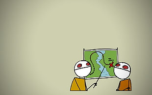 two character in front of map illustration, simple, drawing