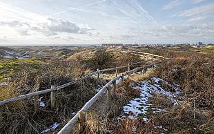 gray wooden rail, nature, path, dune, Egmond