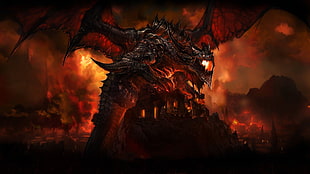 black one-eyed dragon graphic wallpaper, World of Warcraft: Cataclysm, Deathwing, dragon, Hearthstone: Heroes of Warcraft