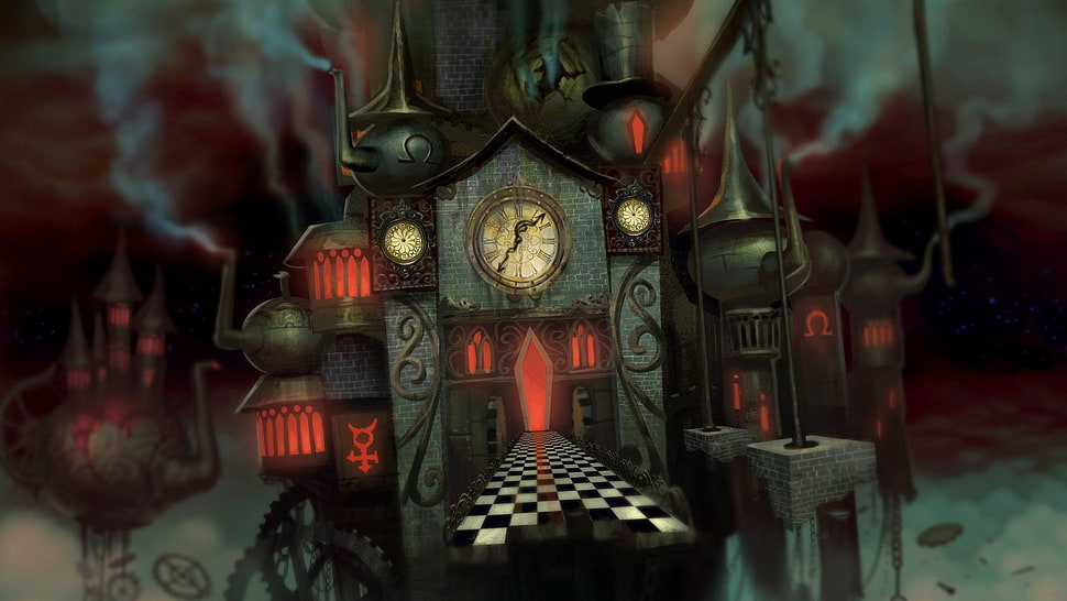 gray and red castle digital wallpaper, fantasy art, castle, Alice, Alice in Wonderland HD wallpaper