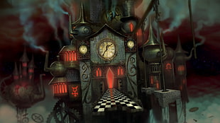 gray and red castle digital wallpaper, fantasy art, castle, Alice, Alice in Wonderland