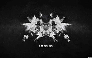 Rorschach text overlay, Rorschach test, monochrome, artwork, symmetry