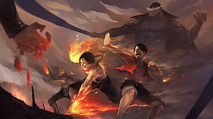 Whitebeard, Luffy, Marco, and Ace illustrations, anime, One Piece, Monkey D. Luffy, Portgas D. Ace