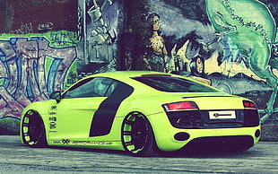 green coupe, car, Audi R8
