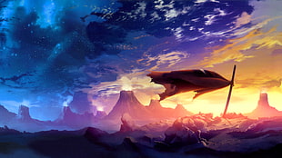 mountains digital wallpaper, Tengen Toppa Gurren Lagann, anime, sky, fantasy art