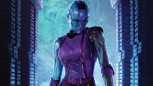blue and purple woman illustration