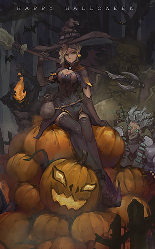 woman in witch costume illustration