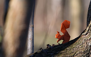 orange rodent sculpture decor, origami, squirrel, paper HD wallpaper