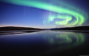 Aurora lights, water, landscape