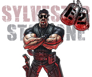 Sylvester Stallone illustration, Sylvester Stallone, drawing, movies, The Expendables 2 HD wallpaper