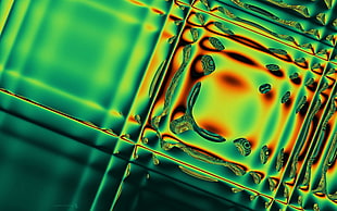 micro lens of green and orange glass