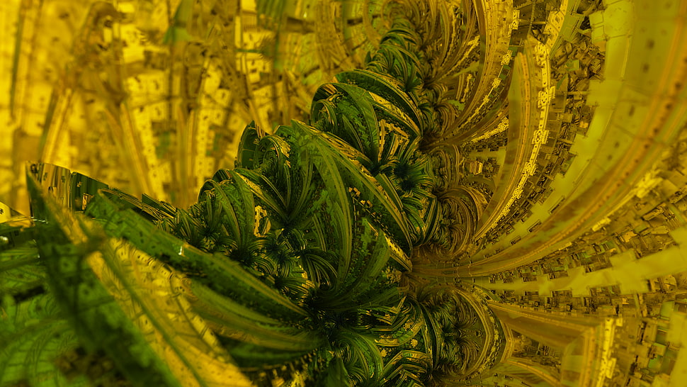 green and brown leaf plant, digital art, 3D, CGI, fractal HD wallpaper
