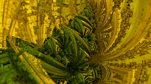 green and brown leaf plant, digital art, 3D, CGI, fractal