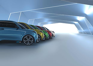 assorted-colors of minivan on a hologram photo