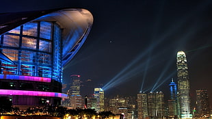 lighted buildings, city, cityscape, Hong Kong, China