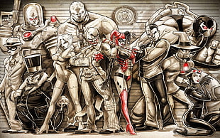 Harley Quinn and DC Comics villains digital wallpaper