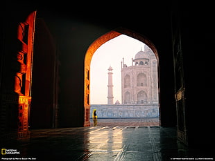 brown concrete building with text overlay, National Geographic, Taj Mahal, India, photography