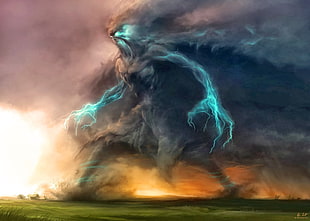 humanoid storm character digital wallpaper, fantasy art, Zalgo Escribió