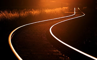 train rails, railway, sunlight, wavy lines HD wallpaper