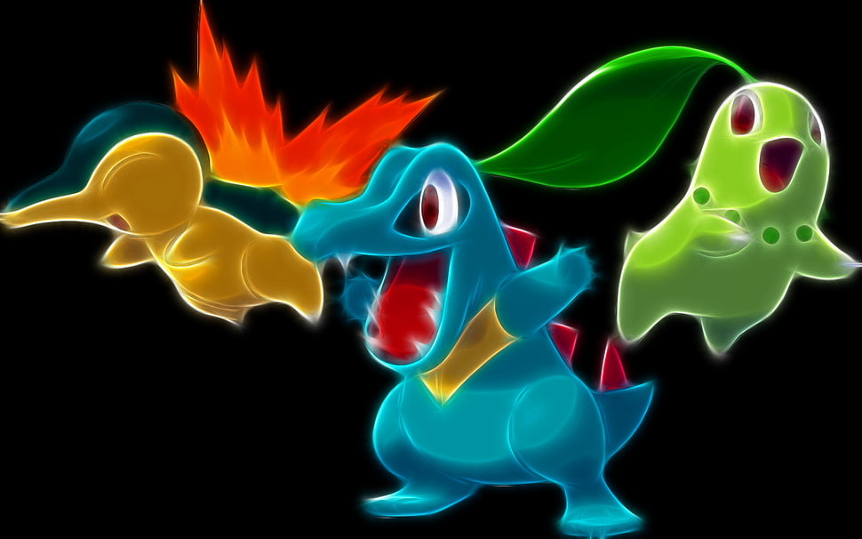 three variety Pokemon character illustration, Pokémon, Fractalius HD wallpaper