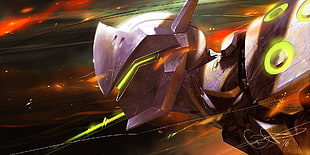armored warrior illustration, robot, artwork, Genji (Overwatch), Genji HD wallpaper