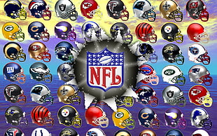 assorted NFL team helmets