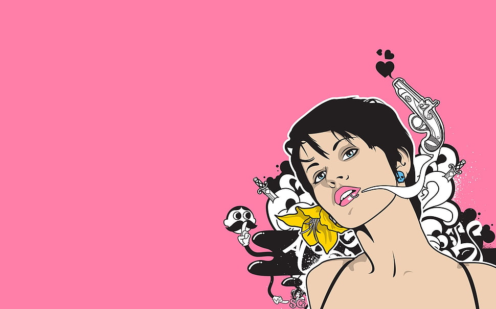 female head with white floral digital art, vector HD wallpaper