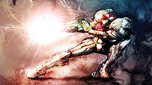 soldier with full armor illustration, video games, Samus Aran, Metroid, Super Metroid